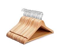 ZYBUX - 40PCS Wooden Coat Hanger | Hangers for Adults with Round Trouser Bar and Shoulder Notches | Hangers for Dresses, Skirts, Tops, Jackets | Durable and Space Saving | 44cm (40)
