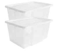 ZYBUX - 50L Plastic Storage Boxes, Set of 2 Clear Stackable Containers, Modern Style with Lift-off Lids, Multipurpose Organiser for Home and Office, 57x40x33cm