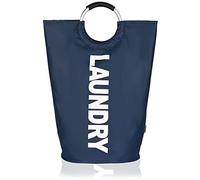 ZYBUX - 82L Collapsible Laundry Basket with Aluminum Handle, Large Folding Waterproof Laundry Hamper, Washing Baskets for Clothes, Toys, Books, Fabric Bag for Living Rooms, Bedrooms - Dark Blue, L