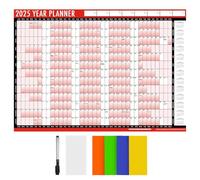 ZYBUX A1 59x84 cm Large 2025 Wall Planner Calendar - Durable Laminated 2025 Yearly Planners Wall Calendar with Pen, Sticker, Adhesive Dots - Year Planner for Scheduling, Study, Office Work Tasks (Red)