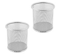 ZYBUX - Mesh Pen Holder - Desk Bin Pencil Pot | Pen Holders Desks Tidy |Table Acessories Pencil Organiser and Makeup Brushes Storage Gifts For Her of Him | (Set of 2, 1 Black and 1 Silver)