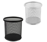 ZYBUX - Mesh Pen Holder - Desk Bin Pencil Pot | Pen Holders Desks Tidy |Table Acessories Pencil Organiser and Makeup Brushes Storage Gifts For Her of Him | (Set of 2, 1 Black and 1 Silver)