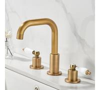 ZYCDP 3 Hole Taps for Bathroom Antique Brass Basin Taps, Dual Lever Basin Mixer Taps Bathroom Sink Tap Brass 360 Swivel Hot and Cold Water