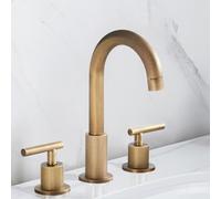 ZYCDP 3 Hole Taps for Bathroom Antique Brass Basin Taps, Dual Lever Basin Mixer Taps Bathroom Sink Tap Brass 360 Swivel Hot and Cold Water