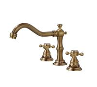 ZYCDP 3 Hole Taps for Bathroom Basin, Antique Brass Basin Taps Dual Lever Basin Mixer Taps Bathroom Sink Tap Hot and Cold Water