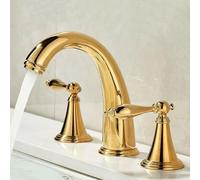 ZYCDP 3 Hole Taps for Bathroom Basin Double Handle Bathroom Tap Hot and Cold Brass Gold