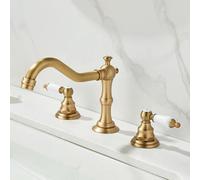 ZYCDP 3 Hole Taps for Bathroom Basin Vintage, Antique Brass Bathroom Vintage Sink Mixer Tap Dual Lever Basin Mixer Tap Hot and Cold Water Tap