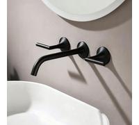 ZYCDP Basin Mixer Tap Concealed 3 Hole Bathroom Sink Tap Dual Lever with 360 Swivel Spout Black