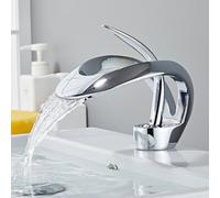 ZYCDP Basin Tap Waterfall Single Hole, Mixer Tap Bathroom Sink Brass Single Handle Chrome