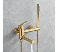 ZYCDP Bath Mixer Taps with Shower Wall Mounted Bath Tap Brass Single Handle Two Outlet Brushed Gold