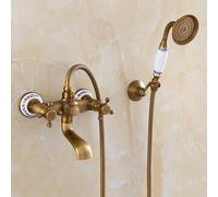 ZYCDP Bath Mixer Taps with Shower Wall Mounted Double Cross Handle Bath Shower Mixer Hot Cold Antique