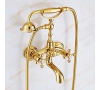 ZYCDP Bath Mixer Taps with Shower Wall Mounted Shower Taps Double Cross Handle Brass Gold