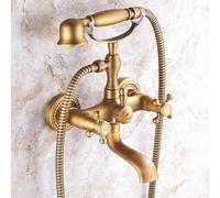 ZYCDP Bath Shower Mixer Tap Wall Mount Double Cross Handle Retro Bath Taps Hot and Cold Antique