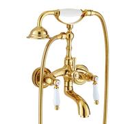 ZYCDP Bath Shower Mixer Tap Wall Mounted Double Cross Handle Vintage Bath Taps Hot Cold Gold