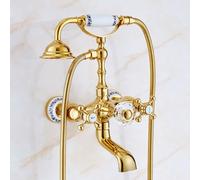 ZYCDP Bath Shower Mixer Tap Wall Mounted Retro Hot and Cold Tap Mixer for Bath Dual Lever Gold