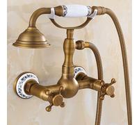 ZYCDP Bath Shower Mixer Tap Wall Mounted Shower Set Hot and Cold Double Cross Handle Antique