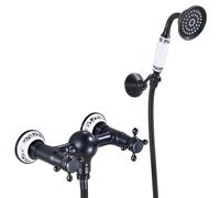 ZYCDP Bath Shower Mixer Tap Wall Mounted with Shower Head Brass Shower Set Vintage Black Antique