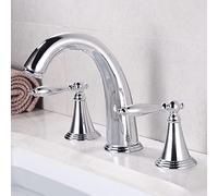 ZYCDP Bathroom Basin Mixer Tap Retro, Brass Bathroom Sink Tap, Hot and Cold Water Mixer, Two Handle Bathroom Mixer Tap, Three-Hole Basin Taps Mixers Bathroom Sink Tap, Chrome