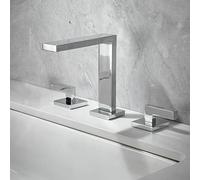ZYCDP Bathroom Mixer Tap Basin Dual Lever Basin Mixer Taps 3 Hole Bathroom Sink Mixer Tap Hot and Cold, Chrome