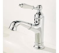ZYCDP Bathroom Mixer Taps for Sink Vintage Brass Basin Taps Ceramic Lever with Pull Out Spray Chrome