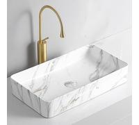 ZYCDP Bathroom Sink Ceramic Rectangular Countertop Basin with Tap 510 X 340 X 110 mm White