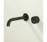 ZYCDP Bathroom Sink Tap Concealed Basin Taps Mixers Brass Wall Mount with Round Handle Black