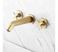 ZYCDP Bathroom Tap Concealed Double Cross Handle Bathroom Basin Mixer Tap 3 Hole Brass Brushed Gold