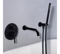 ZYCDP Concealed Shower Mixer Tap Wall Mounted Bath Tap Single Lever Hot and Cold Water Black