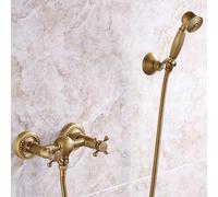ZYCDP Retro Shower Set Wall Mounted Bathroom Shower Mixer taps Double Cross Handle Antique