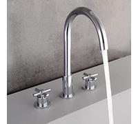 ZYCDP Bathroom Basin Mixer Tap Retro, 360°Rotatable Bathroom Sink Mixer Faucet, Brass Hot Cold Mixer Basin Faucet, Bathroom Crosshead Handle 3 Tap Hole Basin Mixer Tap, Chrome