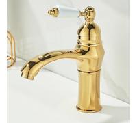 ZYCDP Single Lever Mixer Tap Bathroom Sink Retro Basin Taps Ceramic Handle Hot and Cold Chrome