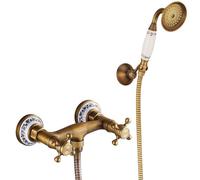 ZYCDP Vintage Shower Mixer Tap Wall Mounted Shower Set Double Cross Handle Hot and Cold Antique