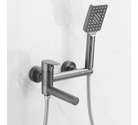 ZYCDP Wall Mounted Bath Mixer Tap Single Lever Bath Tap Brass with Handheld Shower Gun Grey
