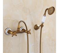ZYCDP Wall Mounted Bathroom Shower Mixer taps Double Cross Handle Shower Set Hot and Cold Antique
