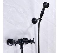 ZYCDP Wall Mounted Bathroom Shower Mixer taps Double Cross Handle Shower Set Vintage Black Antique