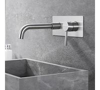 ZYCDP Wall Mounted Bathroom Sink Taps Brushed,Stainless Steel,Basin Mixing Taps Hot and Cold,Mixer Tap Bathroom Sink 2 Holes,Concealed Single-Handle Bathroom Sink Mixer Faucet