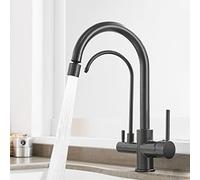 ZYCHSJXA 3Way Kitchen Mixer Tap with Drinking Water Filter 360° Rotatable Chrome Black Finish 3in1 Faucet for Easy Access to Filtered