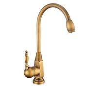 ZYCHSJXA Antique Swivel Kitchen Faucet Gold Copper Single Handle 1 Hole Brushed Sink Mixer Hot Cold Water Tap