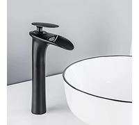 ZYCHSJXA Basin Faucet Waterfall, Brass Bathroom Vanity Faucet, Hot and Cold Water Mixer Tap, Single Handle Waterfall Sink Faucets, Black, Short (Color : Nero, Size High)