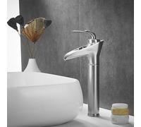 ZYCHSJXA Bathroom Sink Taps Basin Mixer Tap Tall Waterfall Faucets Brushed Counter Top Brass Cold and Hot Water 1 Hole