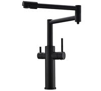 ZYCHSJXA Black Kitchen Sink Faucet with Drinking Water Folding Retractable Pot Filler Double Swing Arm, Brass Dual Handle Hot and Cold Mixer Tap,Tall(Short)