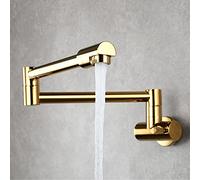 ZYCHSJXA Copper Single Cold Kitchen Faucet, Rotating Folding Stretch Sink Handle Pot Filler Faucet With Double Joint Swing Arms, 1 Hole Wall Mounted,Gold(Gold)