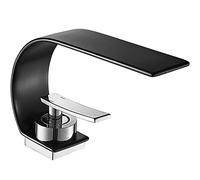 ZYCHSJXA Elegant Black Bathroom Faucet Modern Single Handle Basin Mixer Brass Waterfall Design Hot & Cold Adjustment Ceramic Valve Perfect for Sink Bidet