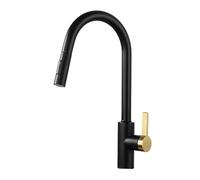 ZYCHSJXA Gooseneck Kitchen Faucet with Sensor, Black Gold Pull-Out Mixer Tap, 1 Hole Design, 2 Spray Modes for Hot & Cold Water, Perfect Sinks Modern Kitchens