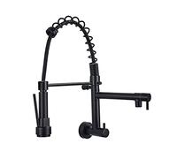 ZYCHSJXA Kitchen Faucet with Pull Down Sprayer Single Cold Water Out Spring Faucets Commercial Modern Sink Brass Wall Mount Tap 2 Spout Standard Fittings,Black(Nero)