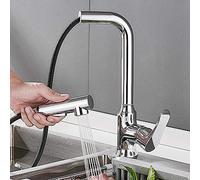 ZYCHSJXA Kitchen Mixer tap Pull Out Spray Faucet, hot and Cold Single Lever Telescopic Pull-Out Rotary, All Copper for Sink 2, Faucet-Chrome A needed