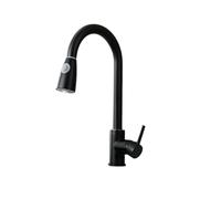 ZYCHSJXA Kitchen Tap All-Copper Faucet Pull-Out Sink Hot and Cold Household Telescopic Splash-Proof Black Flat Tee