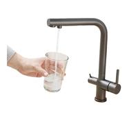 ZYCHSJXA Kitchen Taps Double Control Water Faucet Pure Full Copper Rotatable Hot and Cold Three-in-One Dual-Use Switch Gun Gray Round Tube