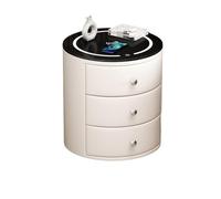 ZYCHSJXA Nightstand,Modern Round Smart Nightstand with Adjustable LED Light, 3 Drawers, Stylish End Table for Bedroom & Living Room, Off-White Finish, Versatile Furniture.