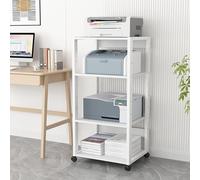 ZYCHSJXA Printer stand,Multi-Function Stand with Adjustable Wooden Shelves, Mobile Storage Cart on Wheels for Home Office, Open Shelf Desk Scanner (Color B)